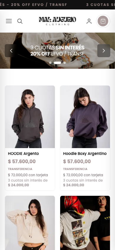 Tienda online de Mal Augurio en celular